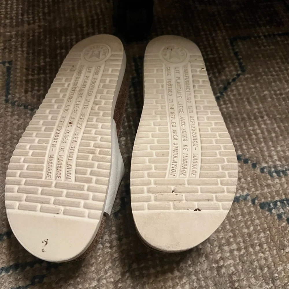 Mephisto White Leather Cork Footbed Slide Sandals Womens 38 Comfort Shoes - Picture 3 of 6